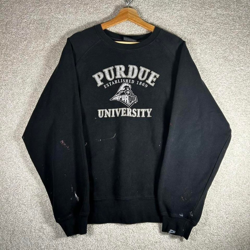 Vintage 2000s Purdue University paint splattered black college crewneck